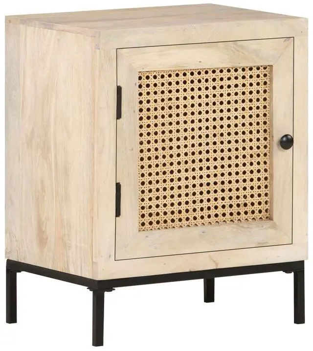 Alt view image 10 of 16 - vidaXL Bedside Cabinet 15.7"x11.8"x19.7" Solid Mango Wood and Natural Cane