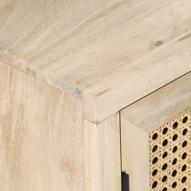 Alt view image 14 of 16 - vidaXL Bedside Cabinet 15.7"x11.8"x19.7" Solid Mango Wood and Natural Cane