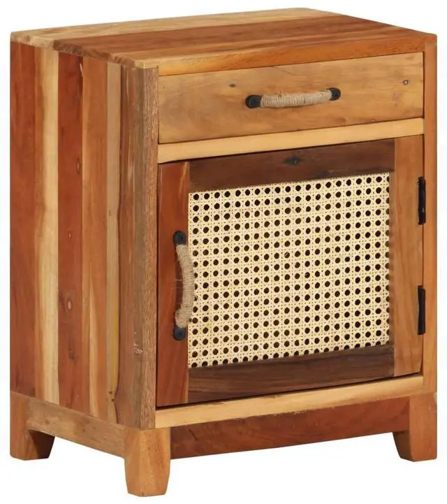Alt view image 17 of 18 - vidaXL Cabinet Bedside End Table with 1 Drawer and 1 Door Solid Reclaimed Wood
