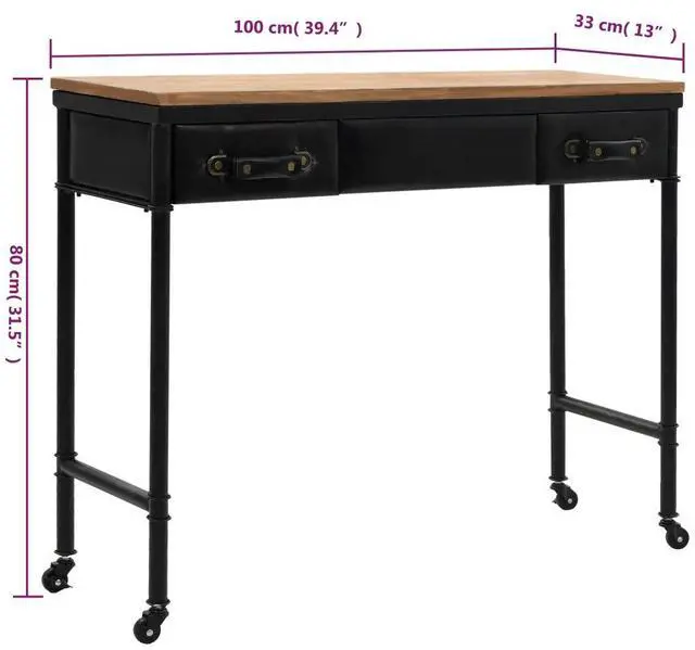 Alt view image 7 of 10 - vidaXL Console Table with Castors 39.4"x13"x31.5" Solid Wood Fir