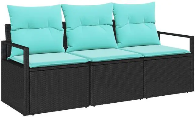 Alt view image 2 of 6 - vidaXL Garden Sofa Set 3 pcs Black Poly rattan