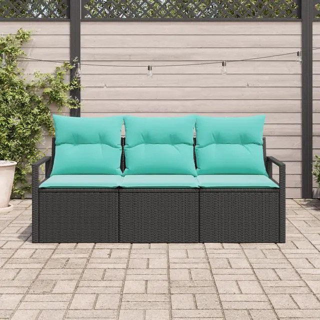 Alt view image 3 of 6 - vidaXL Garden Sofa Set 3 pcs Black Poly rattan
