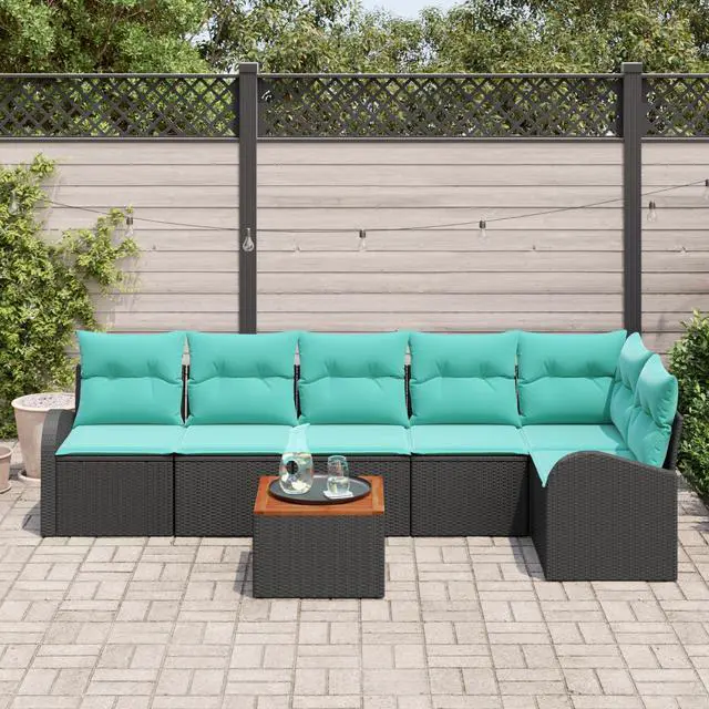 Alt view image 3 of 6 - vidaXL Garden Sofa Set 7 pcs Black Poly rattan