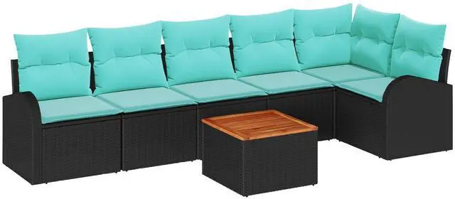 Alt view image 2 of 6 - vidaXL Garden Sofa Set 7 pcs Black Poly rattan