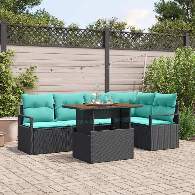 Main image of vidaXL Garden Dining Set 6 pcs Black, turquoise 100 x 55 x 73 cm