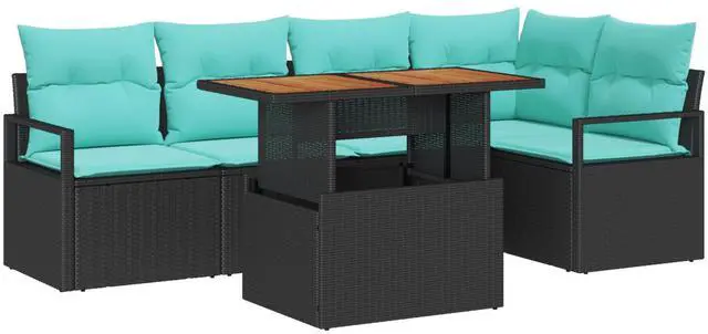 Alt view image 2 of 6 - vidaXL Garden Dining Set 6 pcs Black, turquoise 100 x 55 x 73 cm