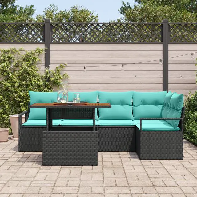 Alt view image 3 of 6 - vidaXL Garden Dining Set 6 pcs Black, turquoise 100 x 55 x 73 cm