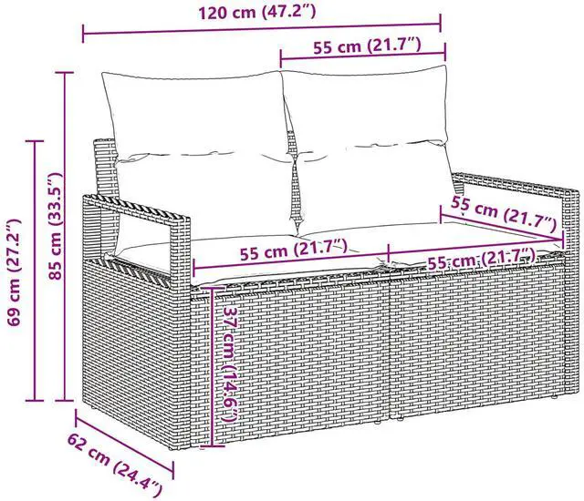 Alt view image 6 of 6 - vidaXL 3 Piece Garden Sofa Set with Cushions Brown Poly Rattan