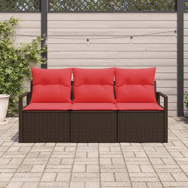 Alt view image 3 of 6 - vidaXL 3 Piece Garden Sofa Set with Cushions Brown Poly Rattan