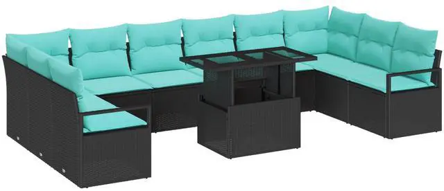 Alt view image 2 of 6 - vidaXL Garden Sofa Set Manual 11 pcs Black and blue 100 x 55 x 73 cm