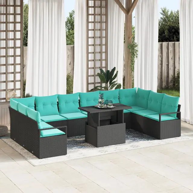 Main image of vidaXL Garden Sofa Set Manual 11 pcs Black and blue 100 x 55 x 73 cm