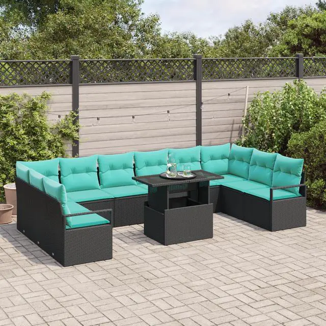 Alt view image 3 of 6 - vidaXL Garden Sofa Set Manual 11 pcs Black and blue 100 x 55 x 73 cm