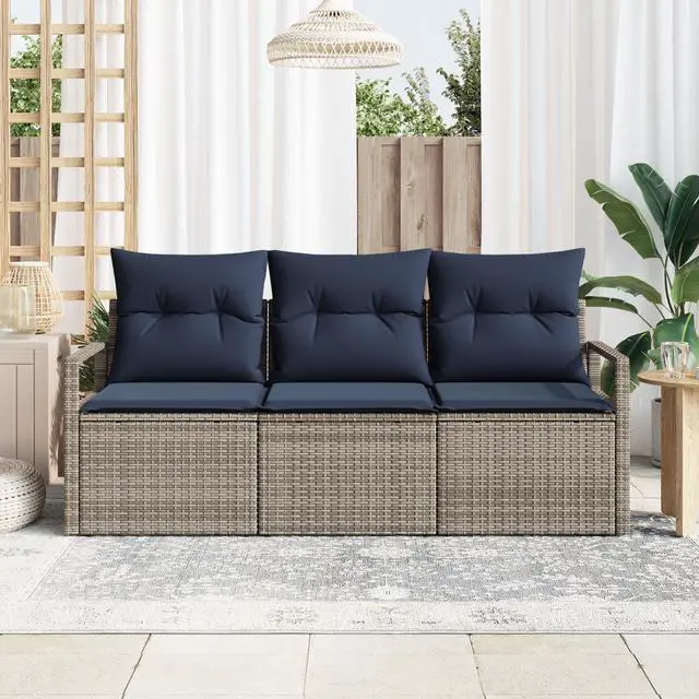 Alt view image 2 of 5 - vidaXL Garden Sofa Set 3 pcs Gray Poly rattan