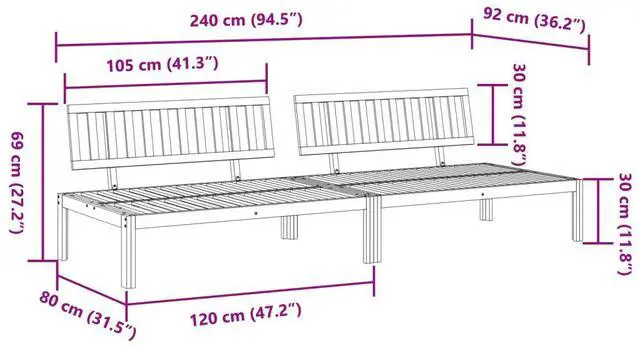 Alt view image 4 of 7 - vidaXL Pallet Middle Sofa Natural Wood Solid acacia wood 47.2 x 31.5 in