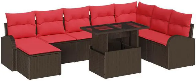 Alt view image 2 of 6 - vidaXL Garden Sofa Set with Cushion 9 pcs Brown and red