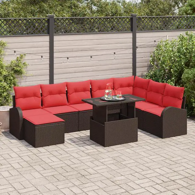 Main image of vidaXL Garden Sofa Set with Cushion 9 pcs Brown and red