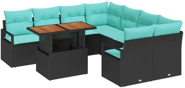 Alt view image 2 of 6 - vidaXL Garden Dining Set 9 pcs Black and Turquoise 100 x 55 x 73 cm