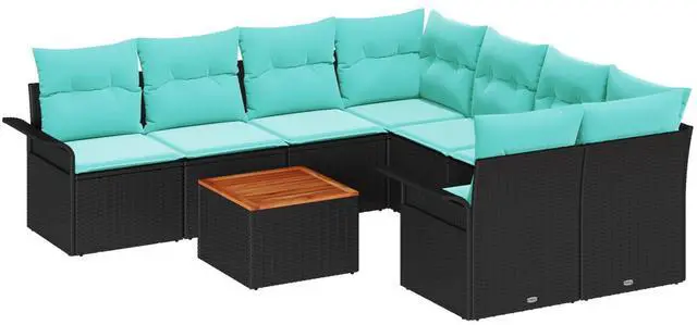 Alt view image 2 of 6 - vidaXL Garden Sofa Set 9 pcs Black Poly rattan