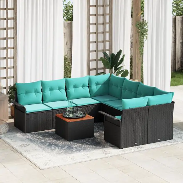 Main image of vidaXL Garden Sofa Set 9 pcs Black Poly rattan