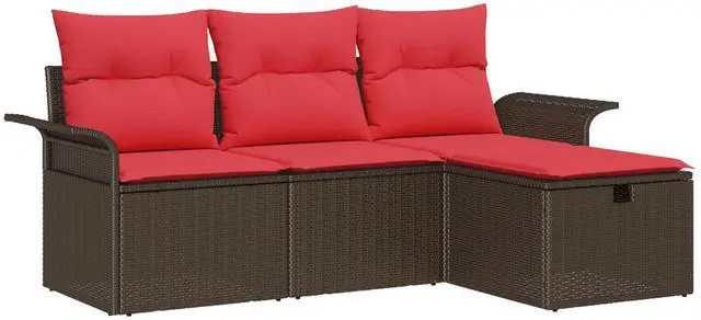 Alt view image 2 of 6 - vidaXL 4 Piece Garden Sofa Set with Cushions Brown Poly Rattan