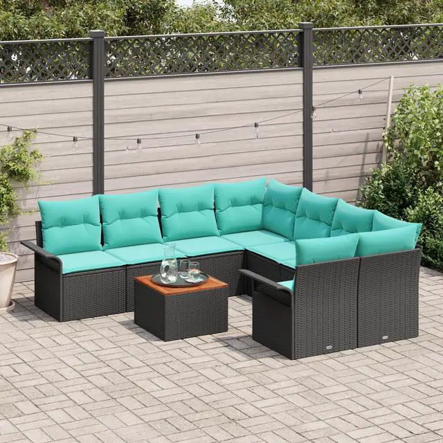 Alt view image 3 of 6 - vidaXL Garden Sofa Set 9 pcs Black Poly rattan