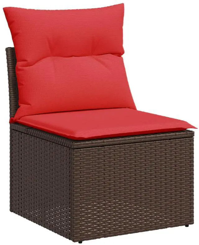 Alt view image 4 of 6 - vidaXL 4 Piece Garden Sofa Set with Cushions Brown Poly Rattan