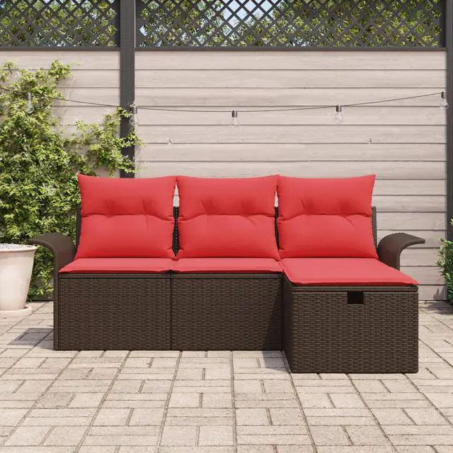 Alt view image 3 of 6 - vidaXL 4 Piece Garden Sofa Set with Cushions Brown Poly Rattan