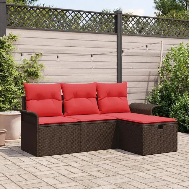 Main image of vidaXL 4 Piece Garden Sofa Set with Cushions Brown Poly Rattan