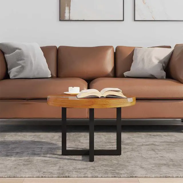 Alt view image 3 of 7 - vidaXL Coffee Table with Resin Inlay, Round Center Table with Lacquer Finish for Living Room, Fully Handmade,  23.6'' x15.8'', Solid Teak Wood, Multicolor