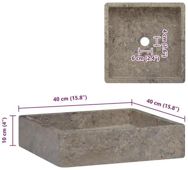 Alt view image 4 of 7 - vidaXL Sink Bathroom Wash Basin Vanity Vessel Sink Gray 15.7"x15.7"x3.9" Marble