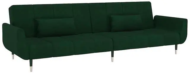 Alt view image 2 of 7 - vidaXL 2-Seater Sofa Bed with Two Pillows Loveseat Couch Dark Green Velvet