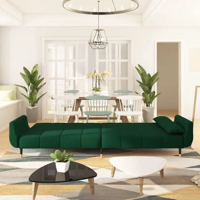Alt view image 3 of 7 - vidaXL 2-Seater Sofa Bed with Two Pillows Loveseat Couch Dark Green Velvet