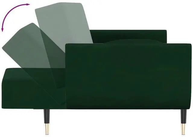 Alt view image 6 of 7 - vidaXL 2-Seater Sofa Bed with Two Pillows Loveseat Couch Dark Green Velvet