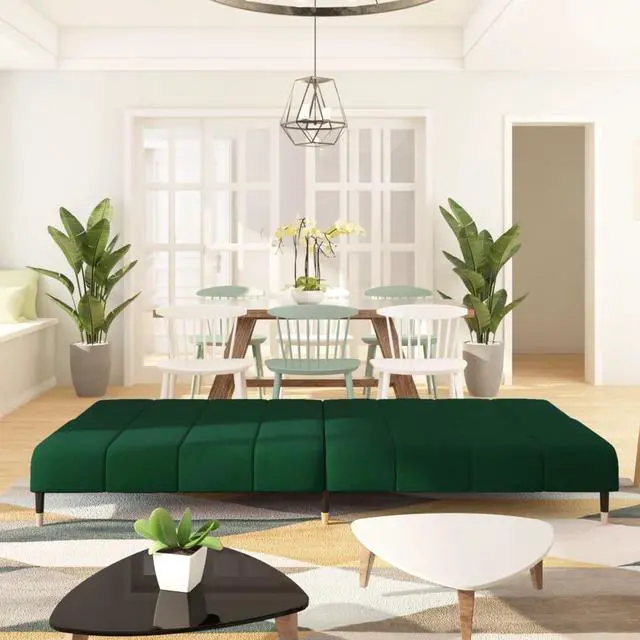 Alt view image 3 of 7 - vidaXL 2-Seater Sofa Bed Accent Upholstered Loveseat Couch Dark Green Velvet