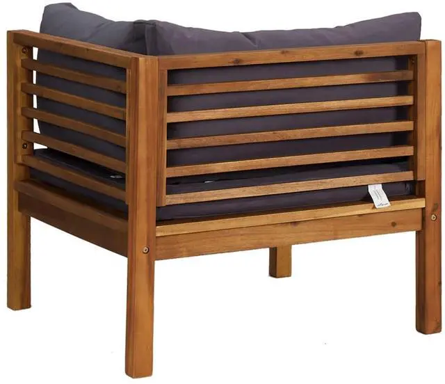 Alt view image 5 of 7 - vidaXL Sectional Corner Sofa with Dark Gray Cushions Solid Acacia Wood