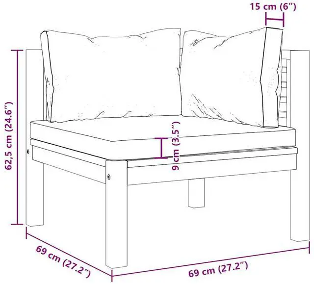 Alt view image 7 of 7 - vidaXL Sectional Corner Sofa with Cream White Cushion Acacia Wood