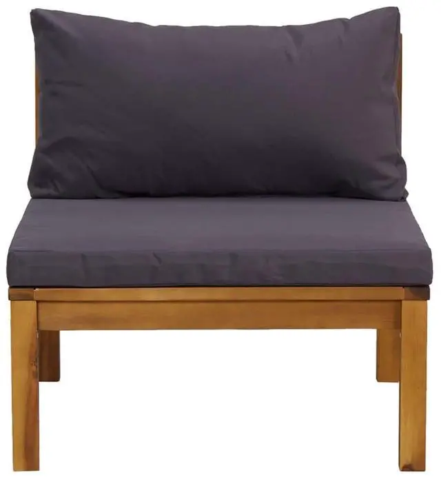 Alt view image 3 of 7 - vidaXL Sectional Middle Sofa with Dark Gray Cushions Solid Acacia Wood