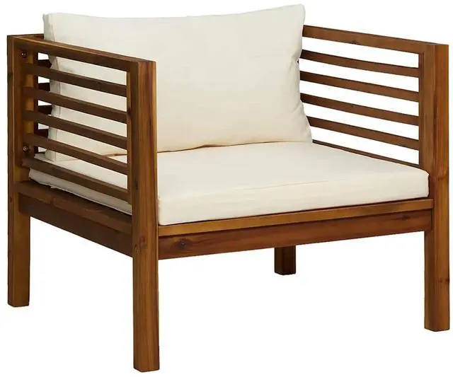 Alt view image 2 of 7 - vidaXL Patio Chair with Cream White Cushions Solid Acacia Wood