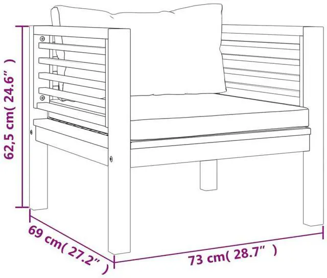 Alt view image 7 of 7 - vidaXL Patio Chair with Cream White Cushions Solid Acacia Wood