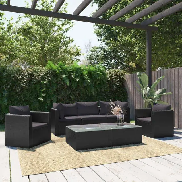 Main image of vidaXL Patio Sofa 7 Piece Outdoor Sectional Sofa with Cushions PE Rattan Black