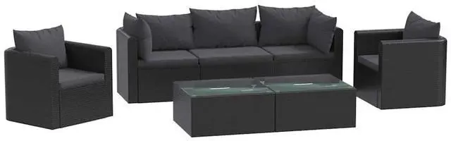 Alt view image 2 of 7 - vidaXL Patio Sofa 7 Piece Outdoor Sectional Sofa with Cushions PE Rattan Black