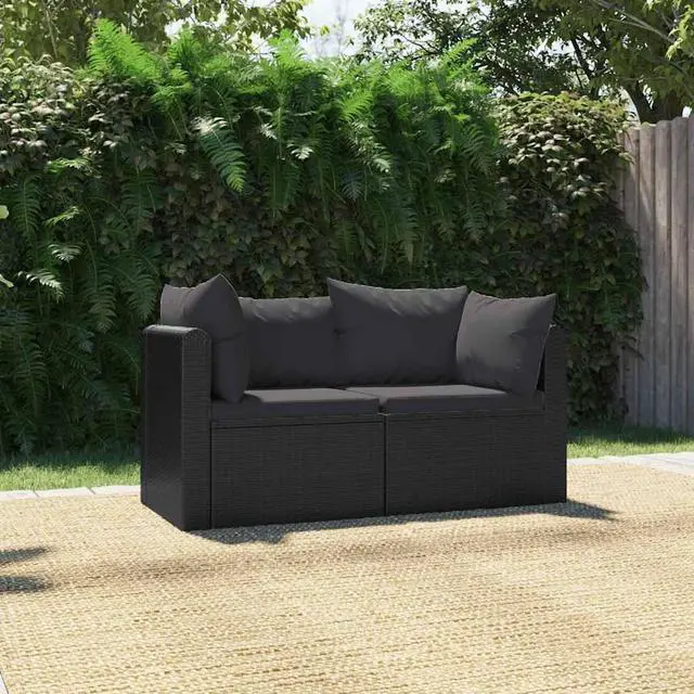 Main image of vidaXL Patio Sofa 2 Piece Outdoor Sectional Sofa with Cushions PE Rattan Black