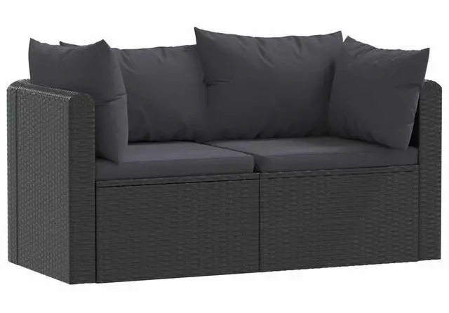 Alt view image 2 of 6 - vidaXL Patio Sofa 2 Piece Outdoor Sectional Sofa with Cushions PE Rattan Black