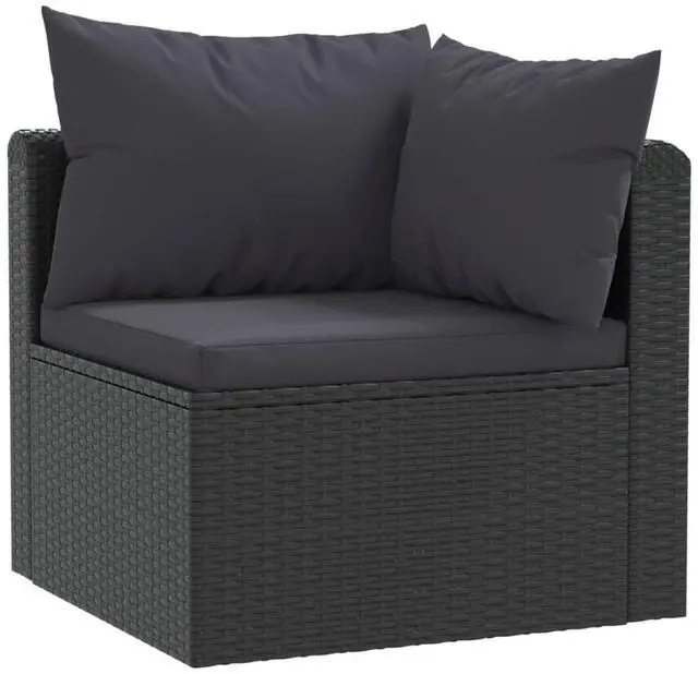 Alt view image 3 of 6 - vidaXL Patio Sofa 2 Piece Outdoor Sectional Sofa with Cushions PE Rattan Black