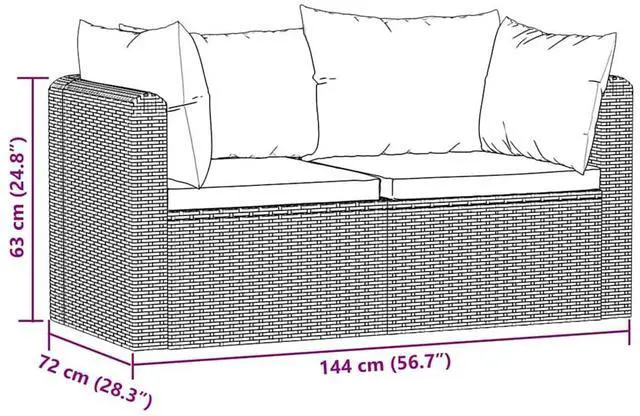 Alt view image 5 of 6 - vidaXL Patio Sofa 2 Piece Outdoor Sectional Sofa with Cushions PE Rattan Black