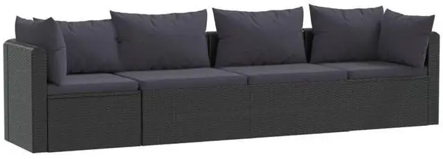 Alt view image 2 of 7 - vidaXL Patio Sofa 4 Piece Outdoor Sectional Sofa with Cushions PE Rattan Black