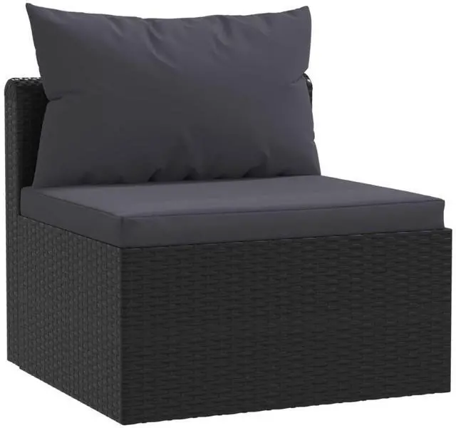 Alt view image 5 of 7 - vidaXL Patio Sofa 4 Piece Outdoor Sectional Sofa with Cushions PE Rattan Black
