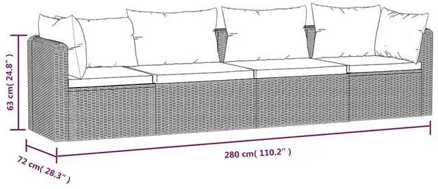 Alt view image 7 of 7 - vidaXL Patio Sofa 4 Piece Outdoor Sectional Sofa with Cushions PE Rattan Black