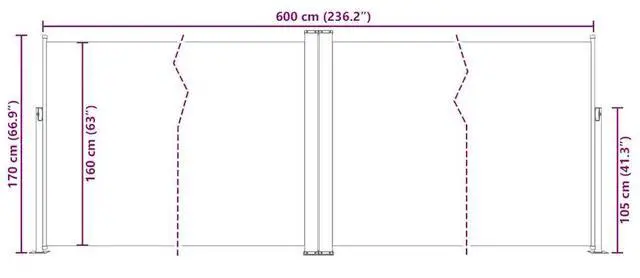 Alt view image 4 of 7 - vidaXL Retractable Side Awning Patio Folding Privacy Screen 66.9"x236.2" Cream