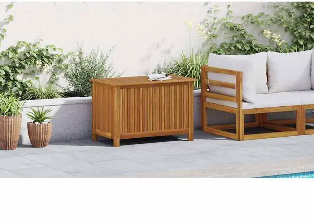 Alt view image 3 of 7 - vidaXL Outdoor Storage Box, Deck Box with Lid, Storage Chest with Water-Resistant Bag Inside, 35.4''x19.7''x22.8'', Solid Acacia Wood